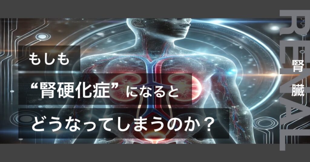 もしも腎硬化症になるとどうなってしまうのか？というテキストが書かれており人間の腎臓が描かれている