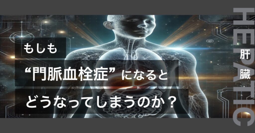 もしも門脈血栓症になるとどうなってしまうのか?というテキストが書かれており人間の肝臓が描かれている