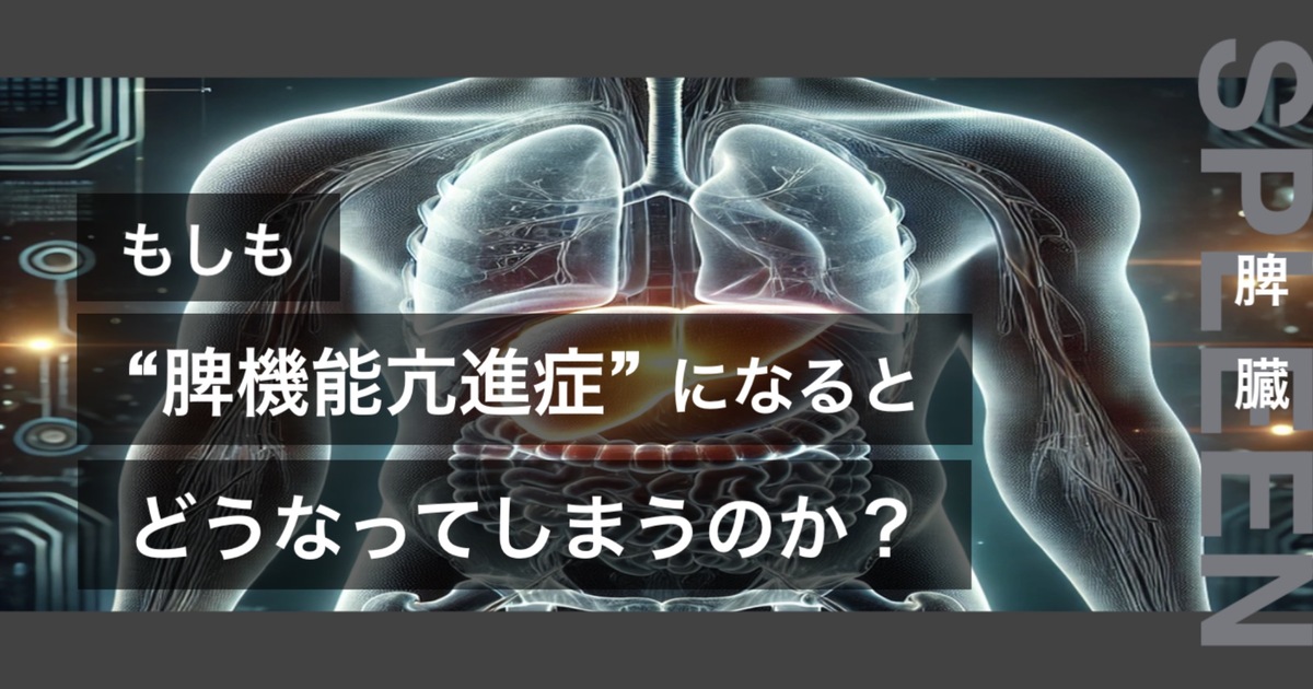 もしも脾機能亢進症になるとどうなってしまうのか?というテキストが書かれており人間の脾臓が描かれている